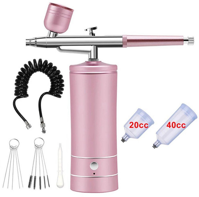 에어 브러시 네일 아트 페인팅 압축기 휴대용 케이크 페인트 스프레이건 무선 미니 장식 메이크업, 3) Pink, 1개