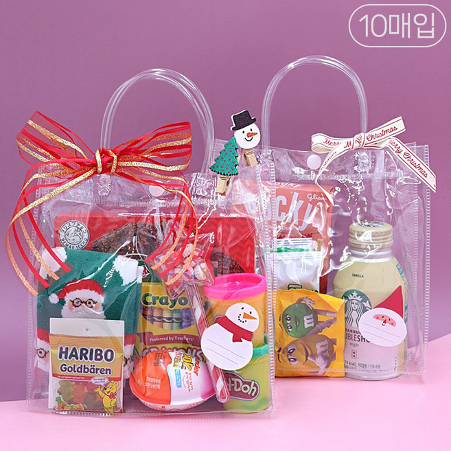 세모쇼핑백 PVC 구디백 투명 쇼핑백 선물포장 비닐가방 답례품 젤리백 생일 행사용 젤리구디백 비닐백, @10매입@