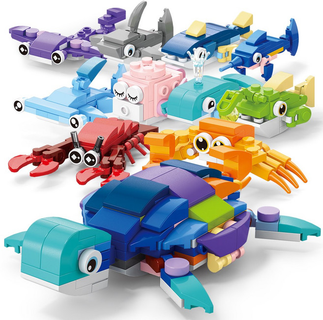 [알꿀밤-호환블럭-동물곤충] E거북 물고기 10in1 세트, 혼합색상, 1개