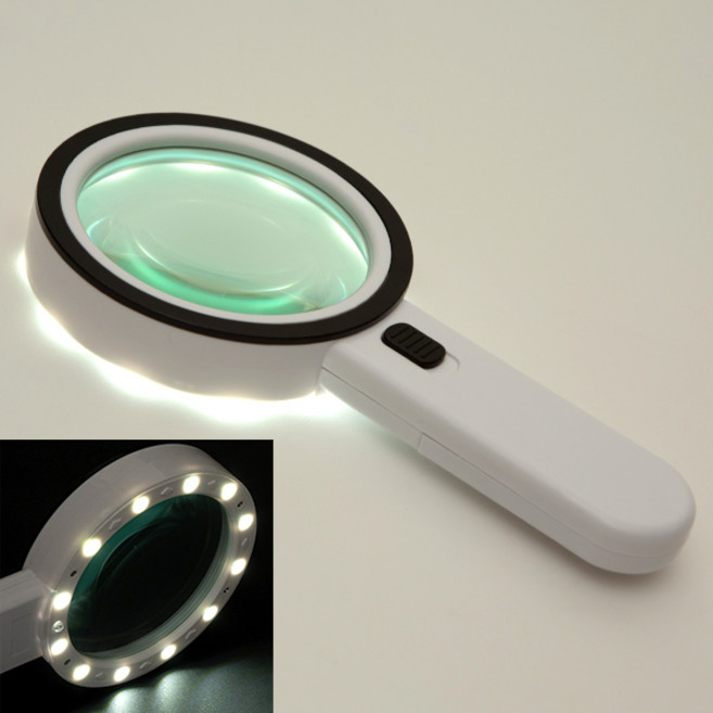 ZIO-BIZ 13LED 초대형 돋보기 확대경 30배율 125mm / 고휘도 LED 휴대용 독서용 대형 돋보기 확대경 루페 독서돋보기 독서확대경 과학실험 노인용품 실버용품, 1개