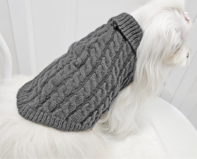 강아지 니트 스웨터 겨울 꽈배기 디자인 반려동물 의류, 1개, 그레이