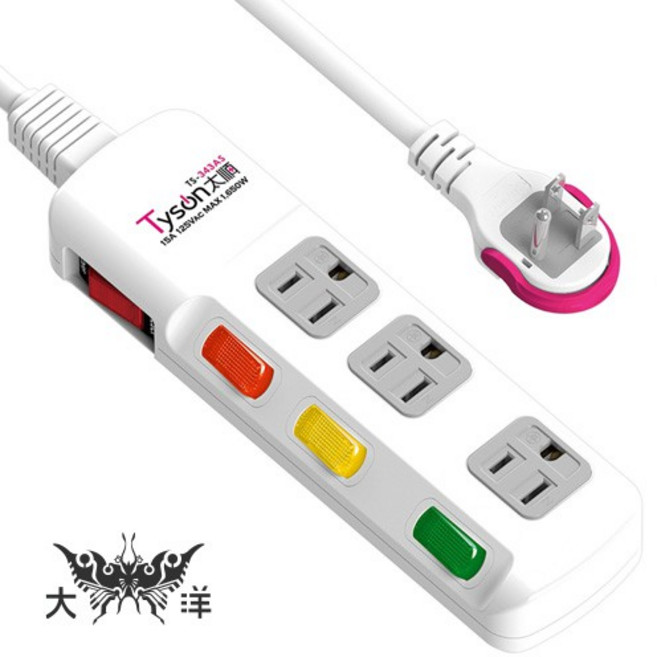Tyson 太順電業 4切3座安全延長線 TS-343AS, 1個