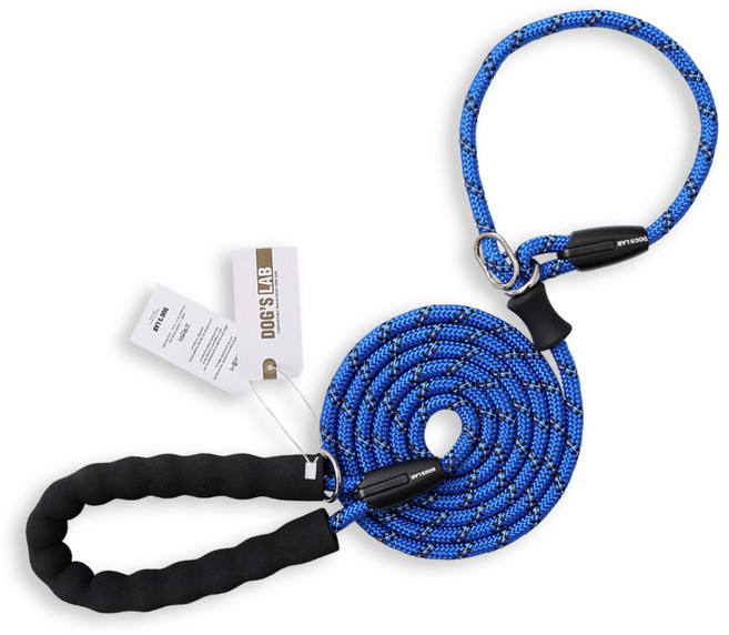 독스랩 일체형 목줄 리드줄 세트 스트롱 로프 슬립 소형견 중형견 대형견 2M 3M 5M, 일체형 / 블루, 1개
