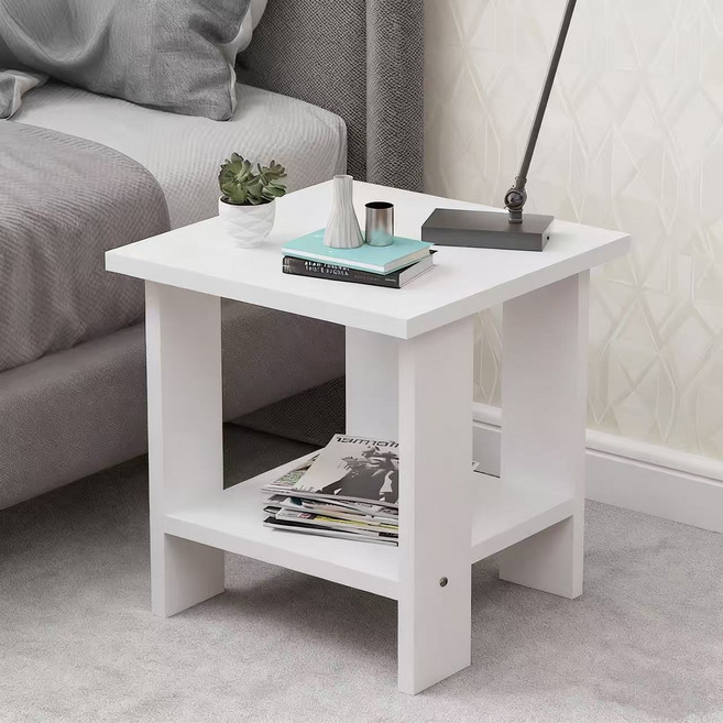 원목 사이드 테이블 다용도 원룸 쇼파 협탁, 흰색