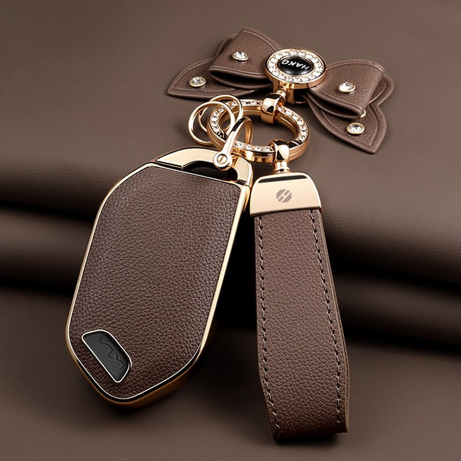 HAKO 소프트 가죽TPU 차키케이스+키홀더+리본 (기아호환), K-11(5버튼), 브라운
