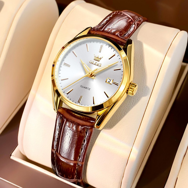 OLEVS 여성손목시계 정품쿼츠 럭셔리 명품 워터프루프 야광 일력 가죽