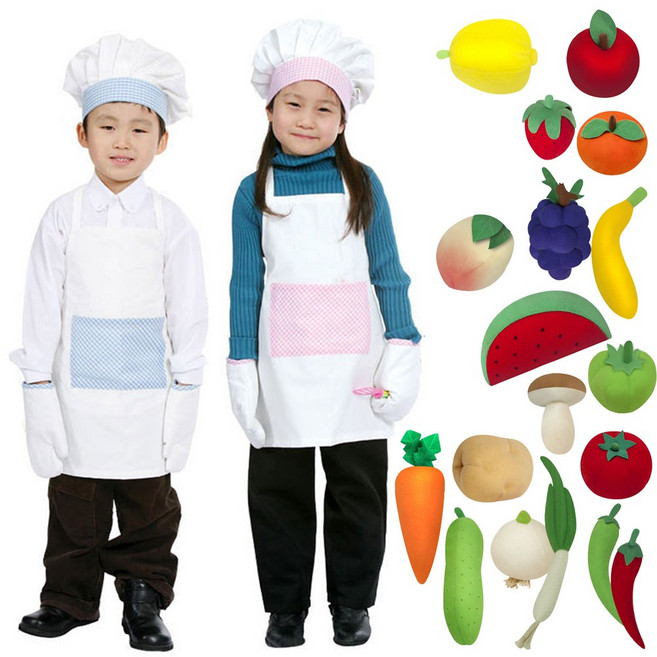 KC인증 요리사 역할 의상 의류 쉐프 직업체험 과일 야채 헝겊 모형 어린이집, 역할의상-요리사놀이, 1개