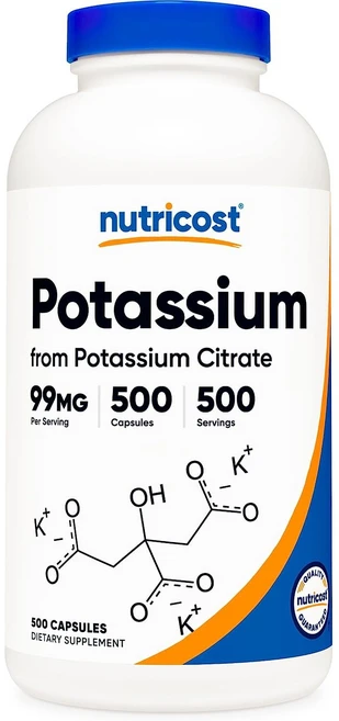 뉴트리코스트 포타슘 시트레이트 99mg 캡슐 글루텐 프리, 1개, 500정 - 쿠팡