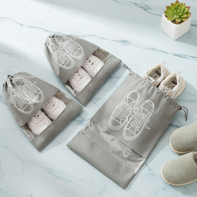 여행용 투명창 신발 파우치 부직포 방수 신발가방 남녀공용 끈조임