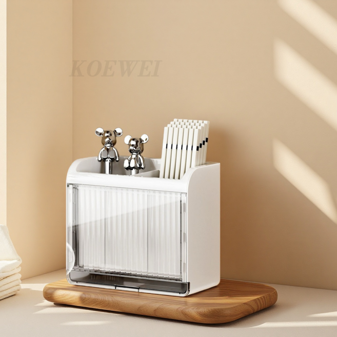 KOEWEI 무타공 물빠짐 수저통 2구 벽걸이형 수저정리함, 1개, 화이트