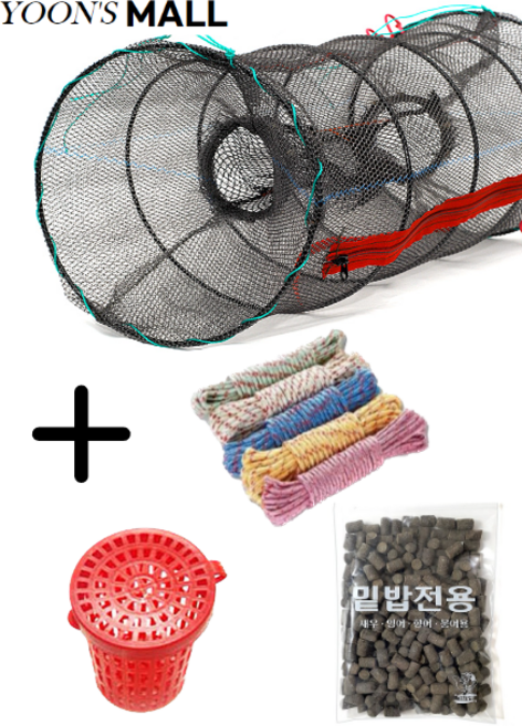 윤사장몰 민물 통발 세트 ( 통발+미끼+미끼통+로프10m ), 민물통발 중형