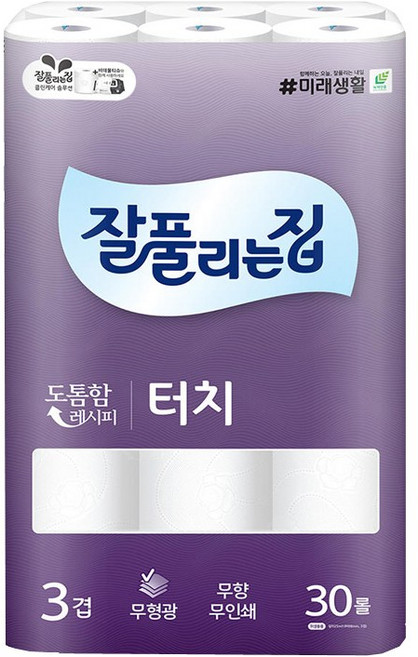 잘풀리는집 깨끗한 3겹 터치 25M 30롤 x1팩, 30개입, 1세트