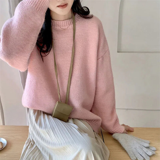 여성 니트 티셔츠 캐주얼 봄 가을 이너 니트티 슬림핏 상의 레깅스 기질 심플 라운드넥 니트 스웨터 CY