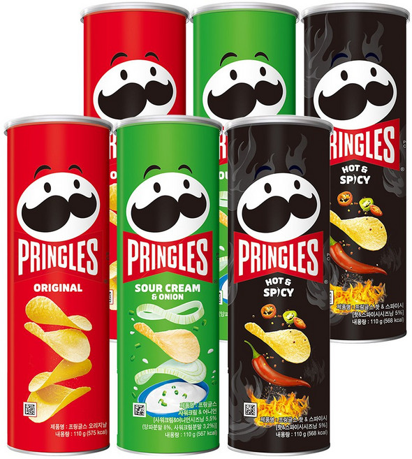 프링글스 오리지날110g x 2개 + 양파맛110g x 2개 + 매운맛110g x 2개, 오리지날6개+양파맛6개+매운맛6개, 1개