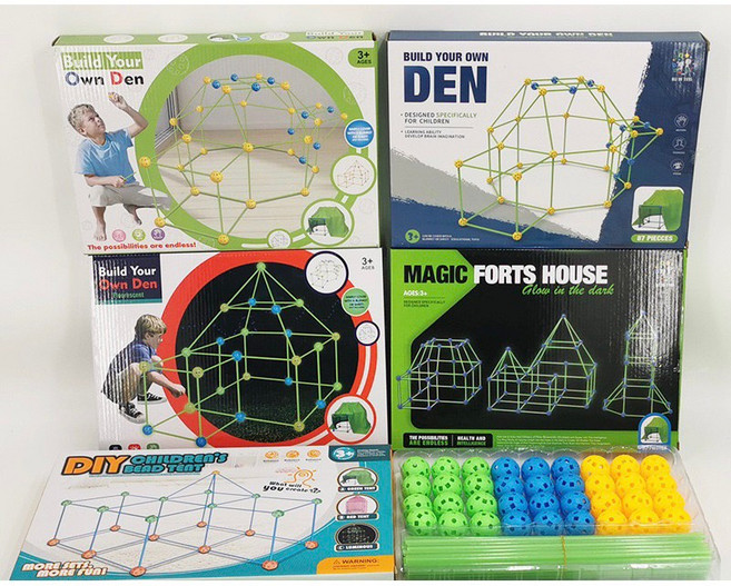 Build Your Own Den 兒童益智積木帳篷, 1個, 45球+75棒 無帆布 圓球 單盒價