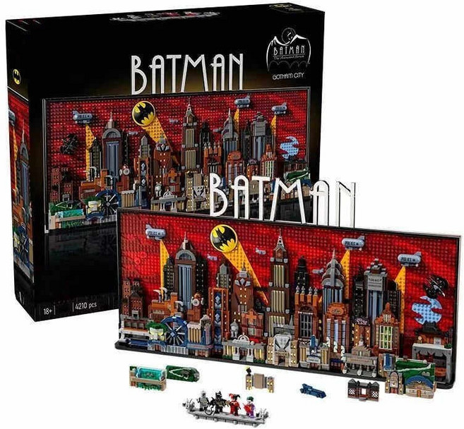 76271 배트맨 애니메이션 고담시 스카이라인 벽걸이 블록 아트, 벽걸이 디스플레이 박스