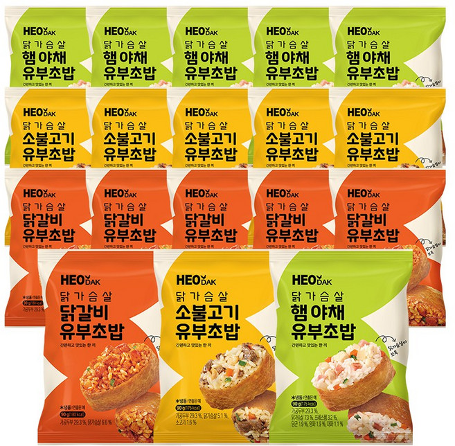 허닭 닭가슴살 유부초밥 3종 혼합, 18개, 90g