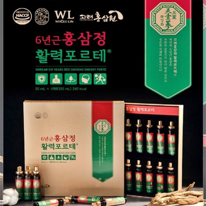 고려홍삼원 6년근 홍삼정 활력 포르테 + 쇼핑백, 20ml, 16개
