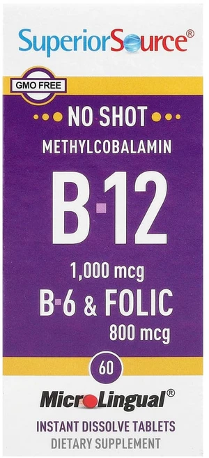 슈페리어소스 메틸코발라민 B-12 B-6 & 엽산 용해되는 MicroLingual 정제 60정, 1개 - 쿠팡