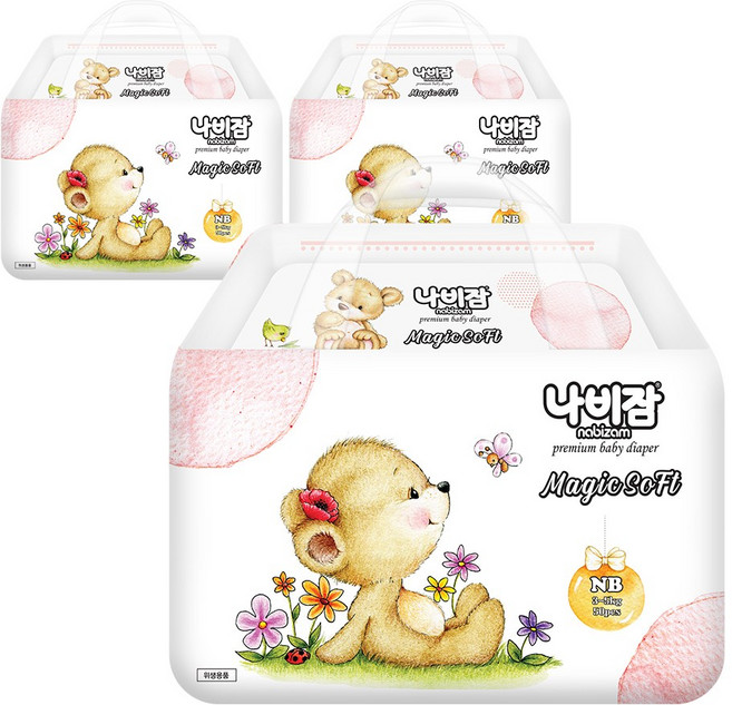나비잠 기저귀 매직소프트 밴드 3팩, 신생아용(NB), 150매