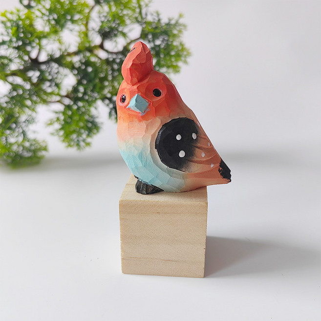 手工實木雕刻鸚鵡擺件, 橘櫻嬌鳳鳥 無木方