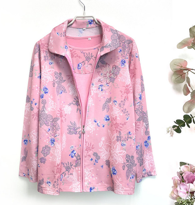 국민할매 국내생산 할머니옷 엄마옷 우아한 플루트 지퍼 투피스 세트 [LD-25] 요양원옷