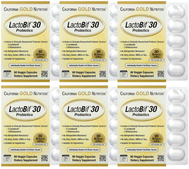 캘리포니아골드뉴트리션 CGN 락토비프 프로바이오틱스 300억 유산균, 60정, 6개