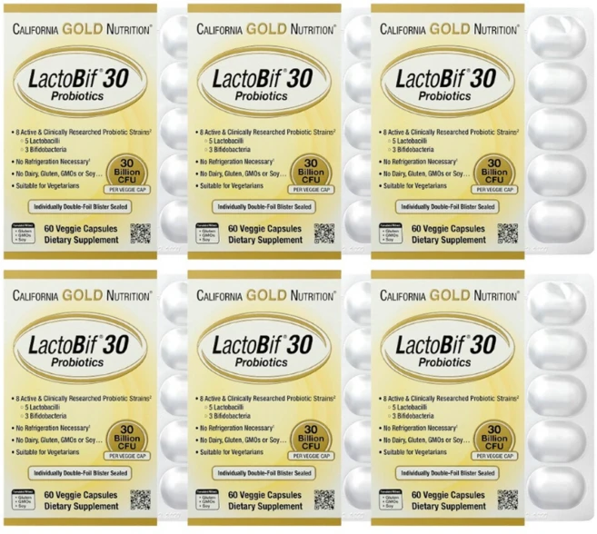 캘리포니아골드뉴트리션 CGN 락토비프 프로바이오틱스 300억 유산균, 60정, 6개 - 쿠팡