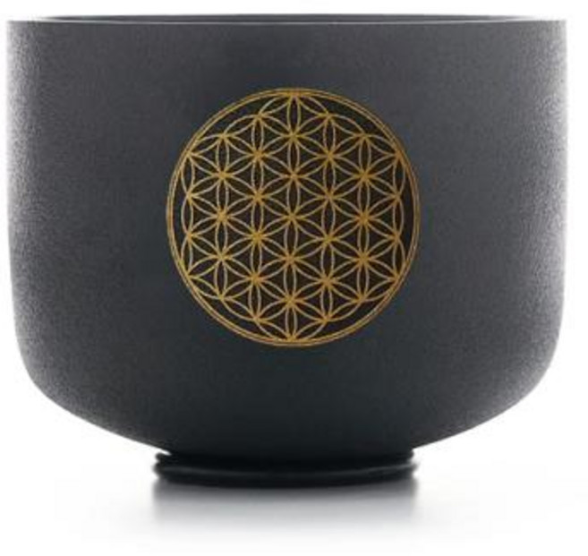 싱잉볼 악기 명상 혜은 528HZ 8 인치 C 노트 라이프 플라워 디자인 석영 크리스탈 노래 그릇 뿌리 차크라 치유 소리 진동, 1개, 3) Black C 528HZ