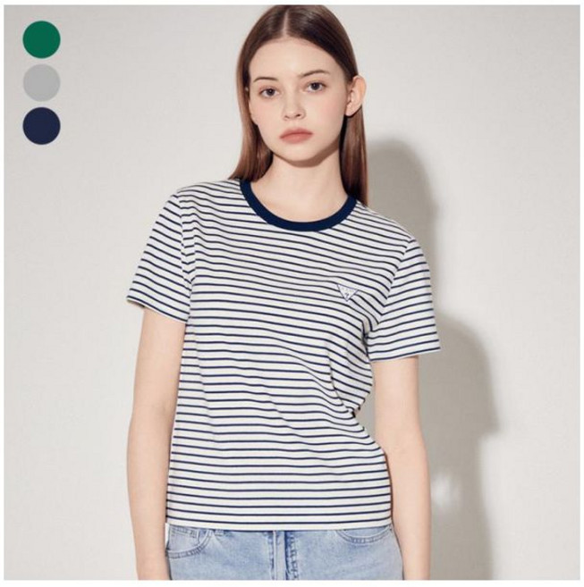 게스 여성용 미니삼각 스트라이프 면 반팔 티셔츠 YP2K9430NVYS