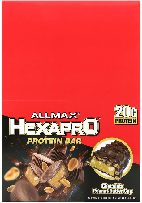 ALLMAX Hexapro 프로틴바 초콜릿 땅콩버터컵 12개입 각 54g(1.9온스), 1개 - 쿠팡
