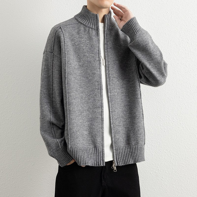 스타일닥터 남성 스탠드칼라 카디건 솔리드 집업 니트