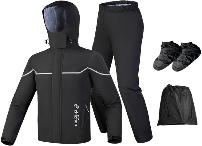 지주 레인슈트 상하의세트 오토바이 비옷 우비(파우치+신발커버 증정), 블랙(화이트라인)