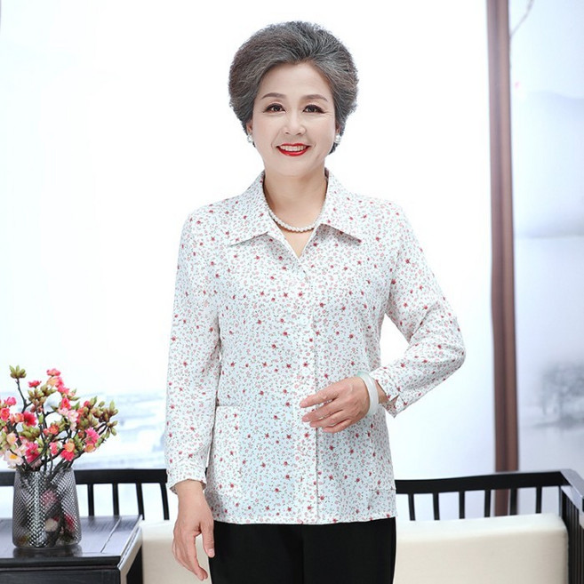 奶奶裝 夏季雪紡襯衫 翻領上衣 九分袖