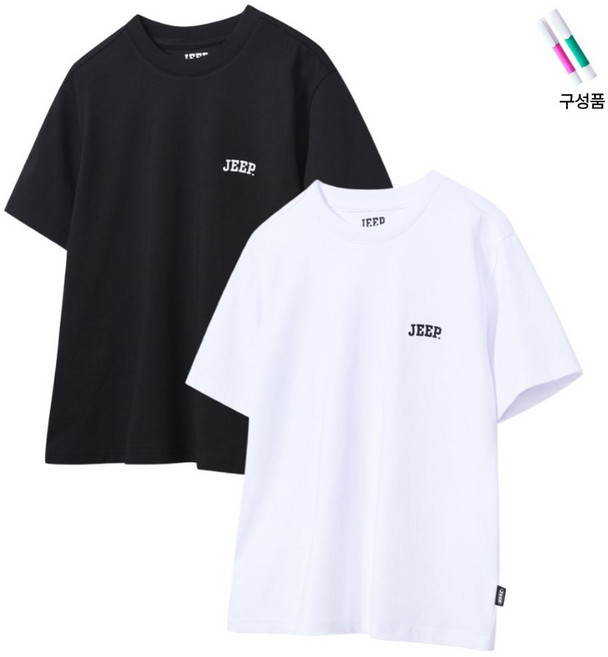 지프 JEEP 키즈 아동 어린이 반팔 티셔츠 남녀공용 반팔티 1+1 화이트 블랙 2팩(싹스틱 구성)