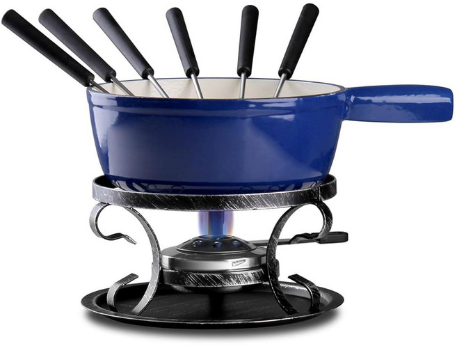 아르테스티아 스위스 퐁듀 세트 - 4 6인용 주철 전통 2L 치즈 & 초콜릿 냄비 치즈 초콜릿 카라멜 등 녹이기에 이상적 파란색, A. blue, 1개