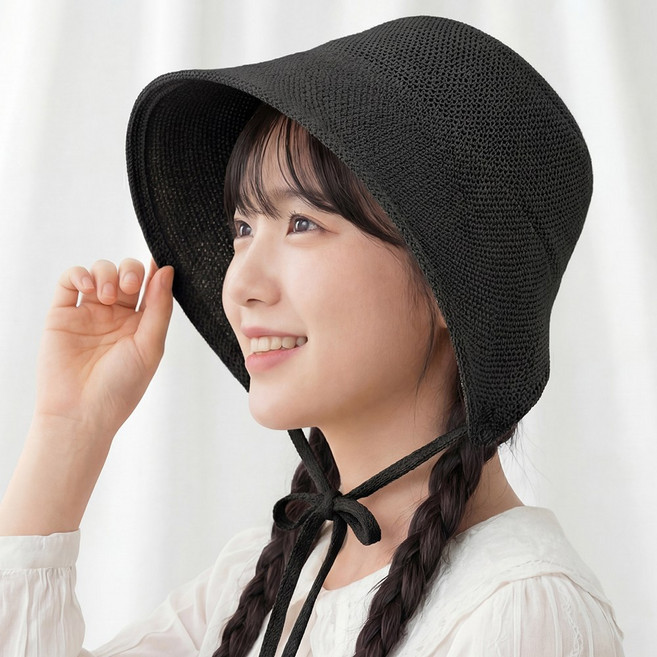 라뷰드 여성 리본끈 넓은챙 와이어 보닛햇 여자 여름 밀집 모자 라탄 스타일 보넷 벙거지 썬캡 사이즈 조절 스트랩 버킷햇