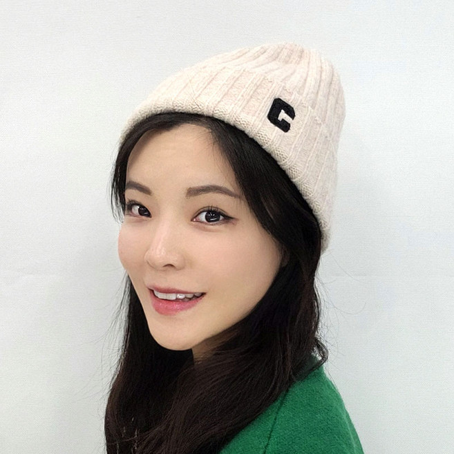 로고 C컬러 남녀공용 니트 심플 비니 모자