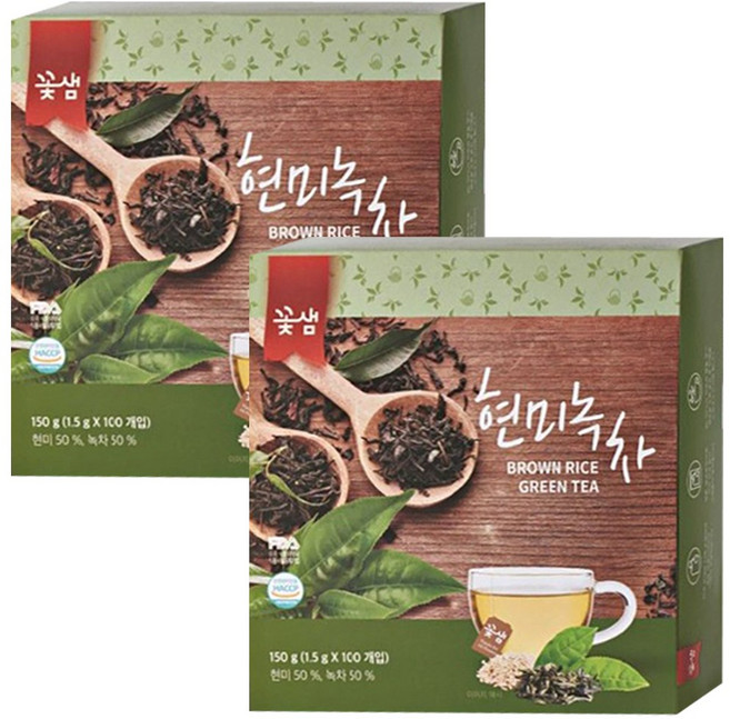 꽃샘 현미녹차 100T + 100T (200T)/녹차티백, 1.5g, 100개입, 2개
