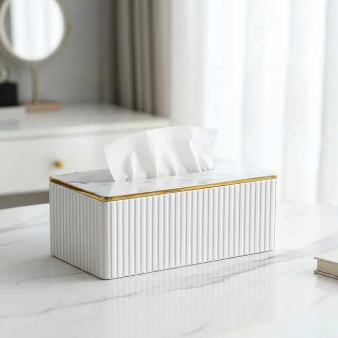 일상가 고급스러운 프리미엄 가죽 모던 심플 티슈 케이스 커버, 화이트