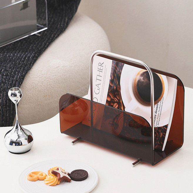 굿메디러브 아크릴 잡지꽂이 매거진랙 책꽂이 인테리어 잡지 수납함, 1단, 브라운