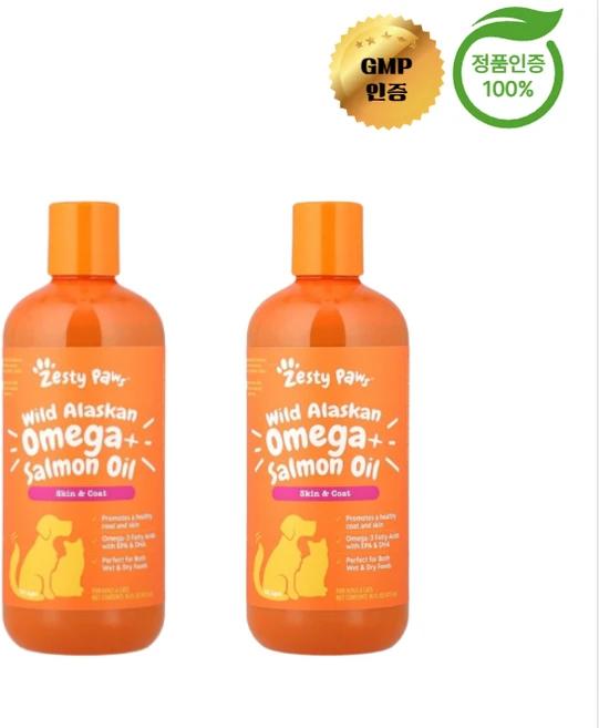 1+1 제스티 포우즈 야생 알래스카 오메가 + 연어 오일 강아지 및 고양이용 473ml, 2개 - 쿠팡