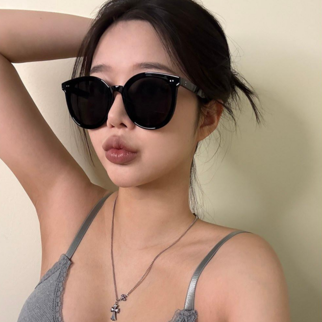 VANANA2 남자 여자 오버사이즈 라운드 프레임 블랙 선글라스