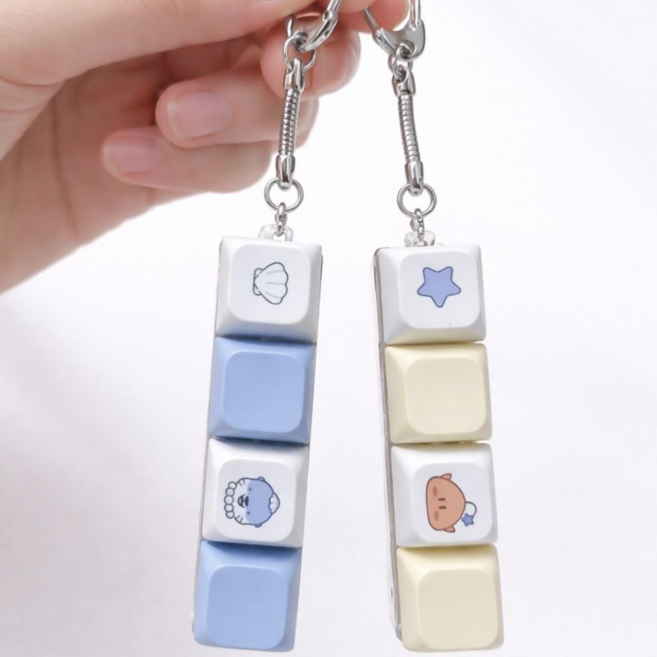 헬렌 미니 키보드 4구 키캡 키링 2종 귀여운 캐릭터 키보드 버튼, 블루, 1개
