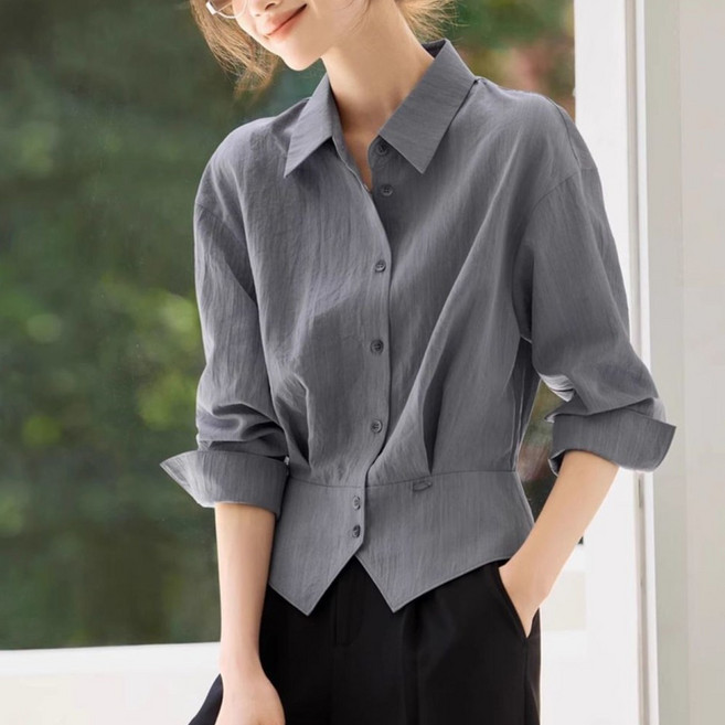 lofei 여성 베이직 셔츠 숏 심플 캐주얼 CS02