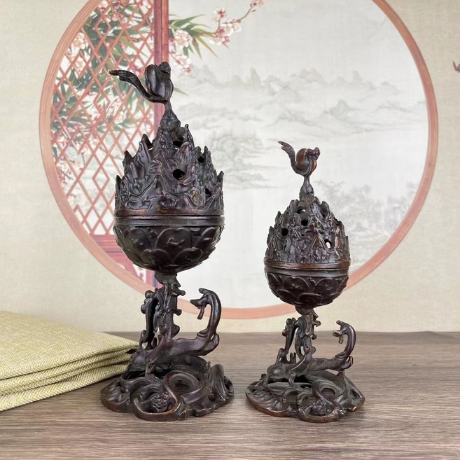 빈티지 레트로 황동 금동 대향로 백제향로 공예품, 대형