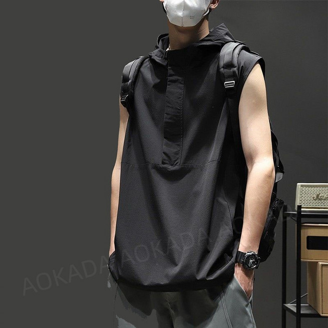 AOKADA 민소매 후드티 남자 오버핏 운동 쿨링 티셔츠