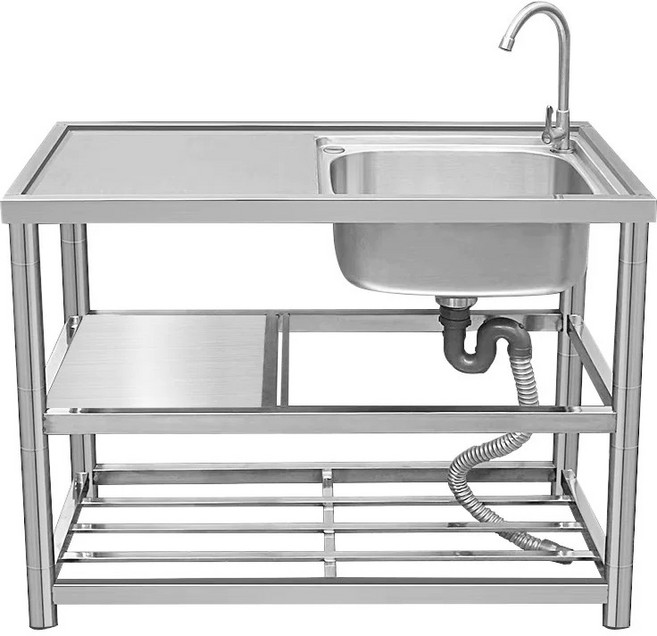 상업용 스테인리스 스틸 싱크대 업소용 씽크대 개수대 선반 포함 세탁 및 보관 싱크대, 은색, 1개