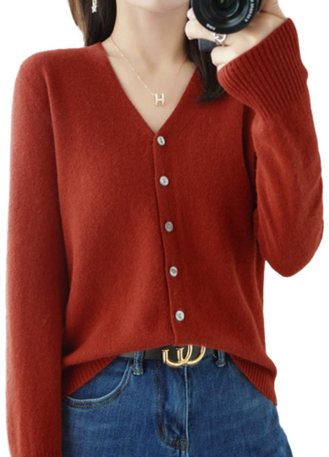 핑크셀럽 여성용 데일리 보들 브이넥 니트 가디건