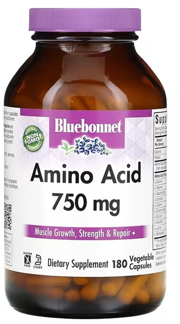 블루보넷 뉴트리션 아미노산 750mg 180 베지캡슐 단백질 류신 트립토판 라이신 티로신, 1팩, 180정 - 쿠팡